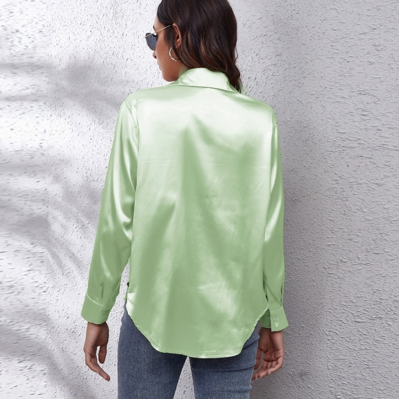 Light Green Collared Neck Buttoned Long Sleeve Shirt - Picture 4 of 15